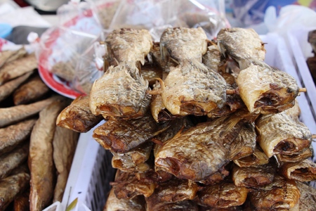 dried fish for cooking at street foodの写真素材