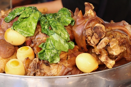 Stewed pork leg delicious in street foodの写真素材