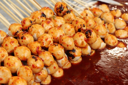 grilled meatballs is delicious at street foodの写真素材