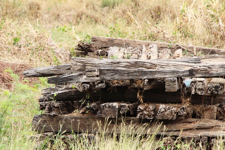 Old wooden sleepers vintage style for railwayの写真素材