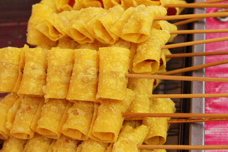 Crispy fried sausage dumplings at street food
