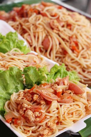 Spaghetti with pork delicious at street foodの写真素材
