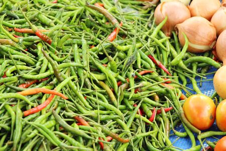Fresh chilli for cooking at street foodの写真素材