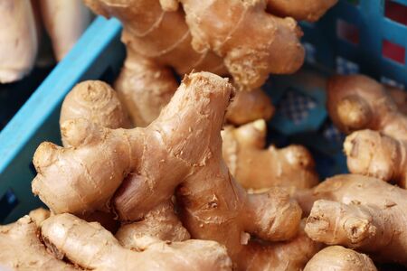 Ginger root for cooking in the marketの写真素材