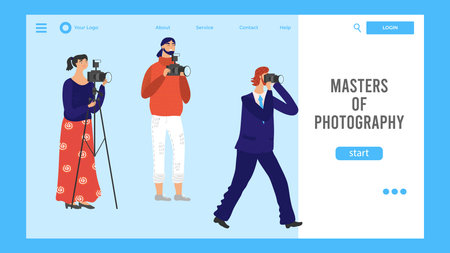 Photography school website design, advanced level course, vector illustration. Digital photography...