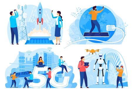 People using 5G internet, innovative technologies, vector illustrationのイラスト素材