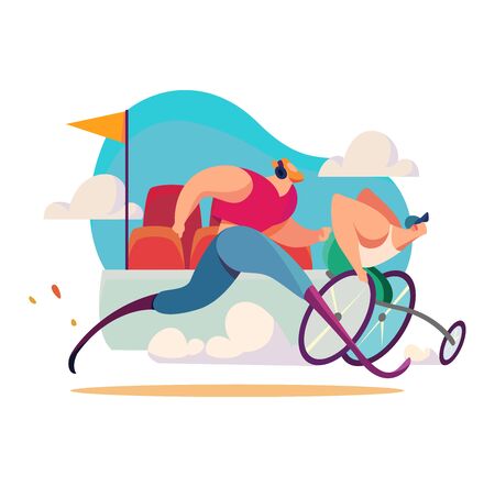Disabled people perform at competitions, runners with prosthetics concept and vector illustration on white background.のイラスト素材