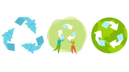 Banner ECO go green business paper save nature, isolatd on white, illustration vector. Recycled cycle arrows icon set.のイラスト素材