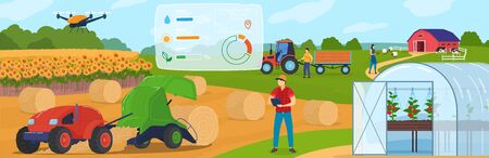 Smart farming, farm agriculture technology and control systems, internet of things cartoon vector illustration.のイラスト素材
