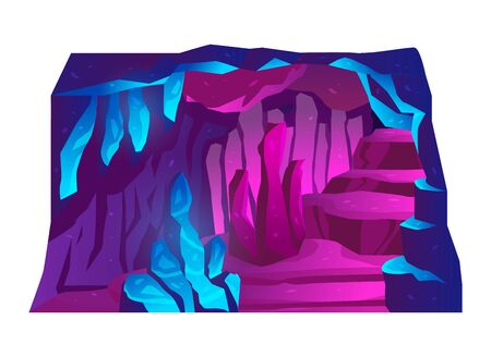 Underground mine fossil precious stone, natural mountain landscape isolated on white, cartoon vector illustration. Research subterranean rock.のイラスト素材