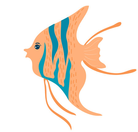 Cartoon beautiful flat fish, marine life, cute ocean animal, wildlife underwater, design, flat style...