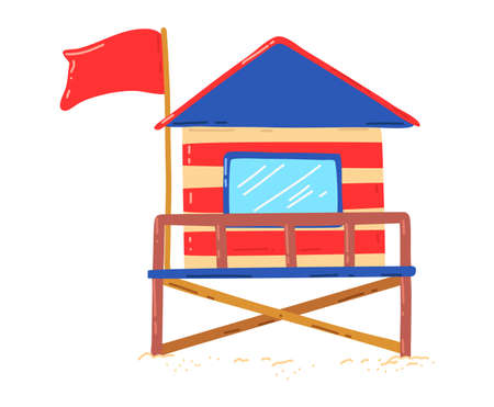 Wooden beach house, hut for active vacation on coast, summer vacation, design cartoon style vector illustration, isolated on whiteのイラスト素材