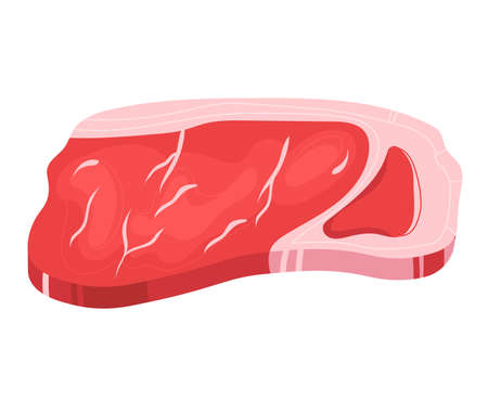 Meat red steak, beef fillet, barbecue chop, raw bossy slice, cut pork, isolated on white, design, flat style vector illustration.のイラスト素材