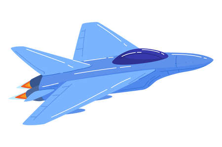 Military fighter,  aviation blue color jet aircraft cartoon style vector illustration isolated on white.のイラスト素材