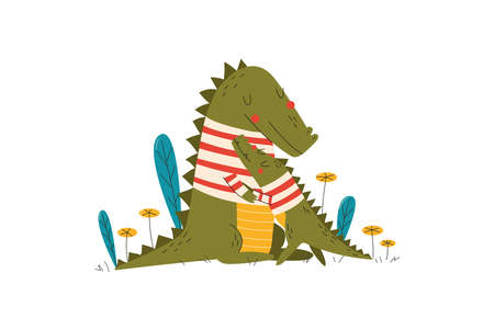 Animals baby, crocodile mother, family love for child, hand-drawn character, cartoon style vector illustration isolated on white.のイラスト素材