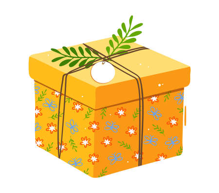 Gift box, christmas sale, paper round packaging, holiday surprise. design cartoon style vector illustration isolated on white.のイラスト素材