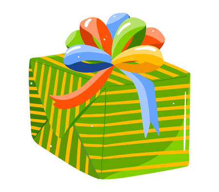 Gift box, christmas sale, paper round packaging, holiday surprise. design cartoon style vector illustration isolated on white.のイラスト素材