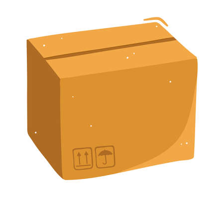 Cardboard box, gift wrapping, blank open kraft packaging. empty chalon for design, cartoon vector illustration isolated on white.のイラスト素材