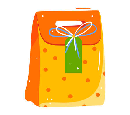 Gift box, birthday sale, paper packaging, colorful decor, holiday surprise. Design cartoon style isolated on white.のイラスト素材