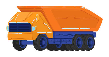 Powerful truck, trailer with carcase, special equipment for road construction. Cartoon vector illustration isolated on white.のイラスト素材