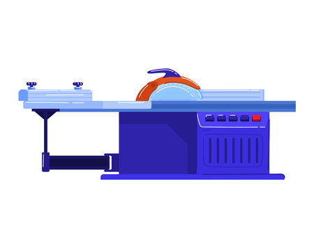Electric machines in production, machine tool for making wood products. Cartoon vector illustration...