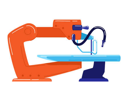 Electric machines in production, plant equipment, electric saw for metal. Cartoon vector illustration isolated on white.のイラスト素材