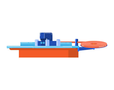 Electric machines in production, plant equipment, electric saw for metal. Cartoon vector illustration isolated on white.のイラスト素材