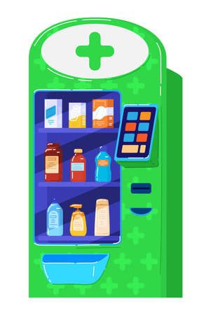 Medical drugs vending machine  cartoon vector illustration, isolated on white.のイラスト素材