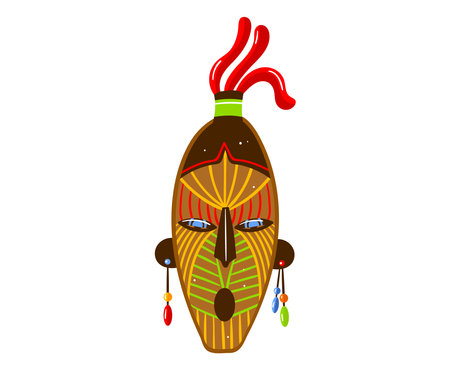 Ethnic sim mask, symbol tribal culture, indian craft, traditional souvenir. Cartoon vector illustration isolated on white.のイラスト素材
