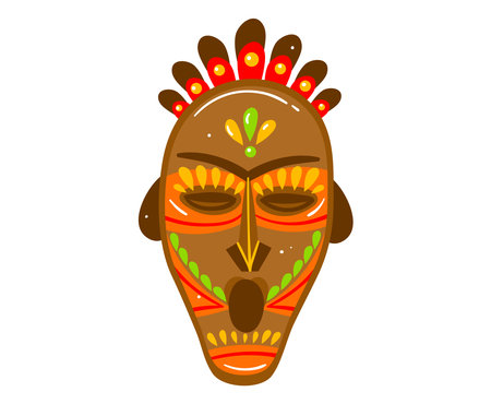 Ethnic sim mask, symbol tribal culture, indian craft, traditional souvenir. Cartoon vector illustration isolated on white.のイラスト素材