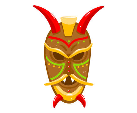 Ethnic sim mask, symbol tribal culture, indian craft, traditional souvenir. Cartoon vector illustration isolated on white.のイラスト素材
