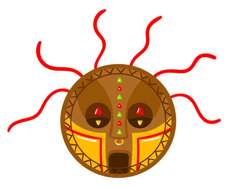 Ethnic sim mask, symbol tribal culture, indian craft, traditional souvenir. Cartoon vector illustration isolated on white.のイラスト素材