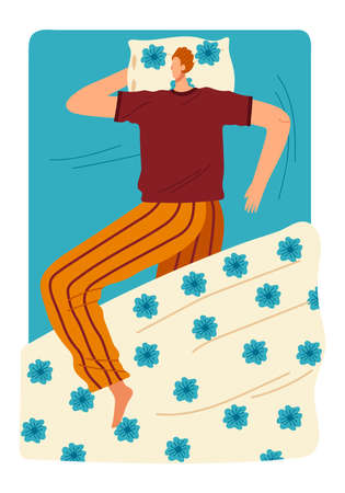 Woman sleep on the bed cartoon style vector illustration.のイラスト素材