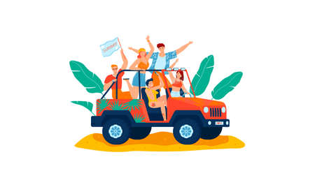 Summer vacation, beach driving car cartoon style vector illustration.のイラスト素材