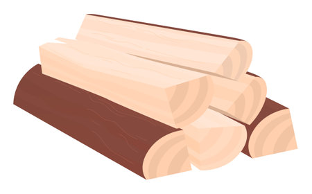 Logs wood stacked, brown natural timber isolated white background. Indoor fuel, outdoor camping. Heating source, carpentry material, pile wood isolated white backgroundのイラスト素材