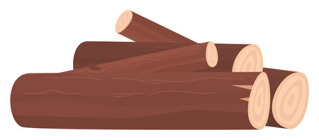 Brown wooden logs graphic illustration art. Cut tree trunks isolated white background. Chopped firewood graphic style uses fuel, lumberのイラスト素材