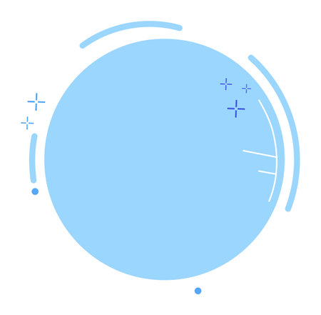Blue circle abstract background design elements. Simple geometric shapes light blue solid color backdrop. Minimalist circle decorative lines sparklesのイラスト素材
