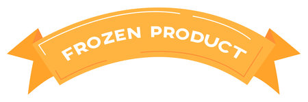 Orange frozen product ribbon banner isolated white background. Graphic design element packaging label decoration. Bright curved scroll ribbon banner vector illustrationのイラスト素材