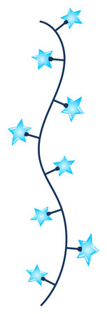 Blue starshaped lights glowing string lights holiday festive Christmas New Year celebration bright blue stars unique ornament design isolated white background, string starsのイラスト素材