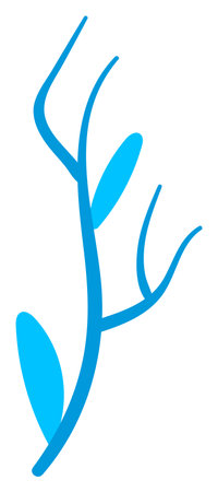 Abstract blue cyan swoosh leaves design plant motif. Modern simplistic floral pattern vector artwork isolated white background. Clean smooth curves decoration icon contemporary styleのイラスト素材