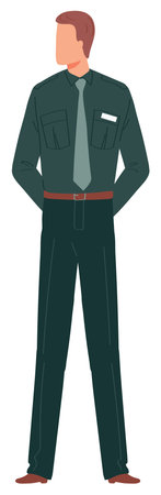 Caucasian male professional, standing confidently, wearing green suit. Character successful businessman, cartoon style. Isolated white background, flat design male adultのイラスト素材