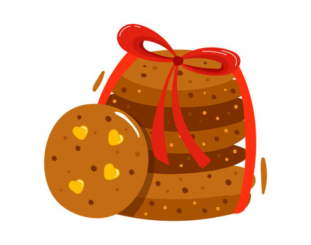 Christmas or Birthday celebration gingerbread cake and sweet traditional design cartoon style vector illustration, icon isolated on white. Delicious dessert, gingerbread food element dinner decorationのイラスト素材