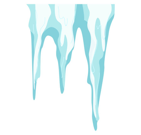 Pieces of ice and snow chunks, big icebergs, severe frost elements for design, snowflakes cartoon style, vector illustration.のイラスト素材