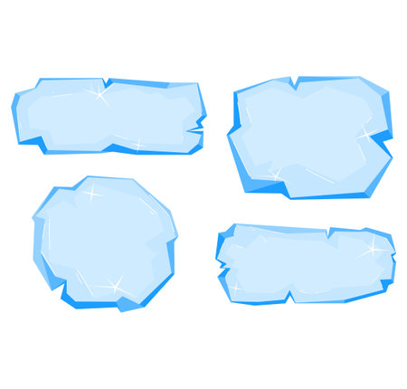Ice banner template pieces of ice and snow chunks, big icebergs, severe frost elements for design cartoon style vector illustration.のイラスト素材