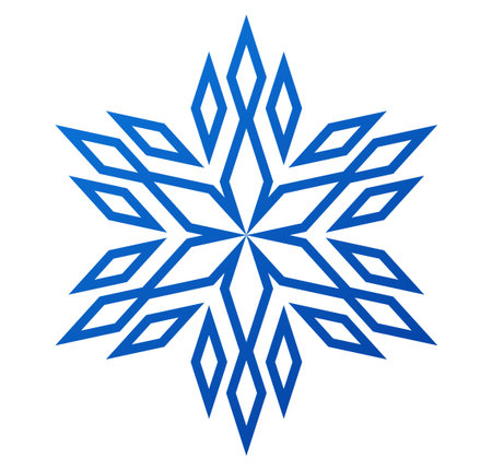 Snowflake symbol isolated on white winter background, icon frozen frost star Christmas decoration winter flakes elemets Xmas holiday design illustartion.のイラスト素材