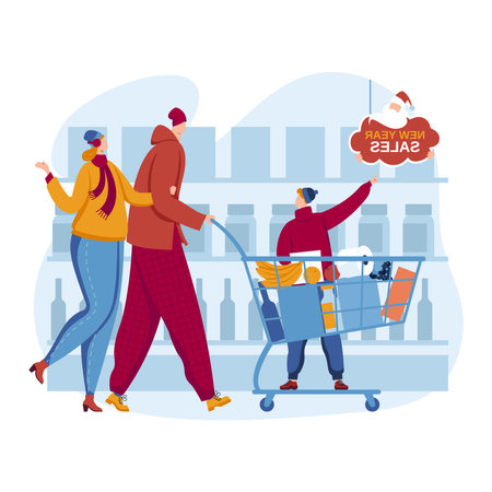 Happy family have Christmas shopping sale time. Celebration Christmas, Happy New Year holiday, merry...