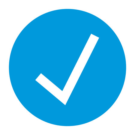 Blue circle white check authorization acceptance certified blue circle white check isolated background approval sign verification tickのイラスト素材