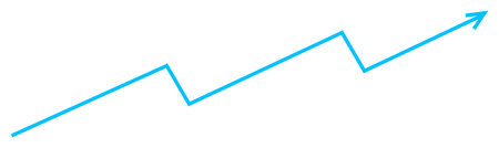Blue upward zigzag arrow isolated white background. Representing financial progress, statistical...