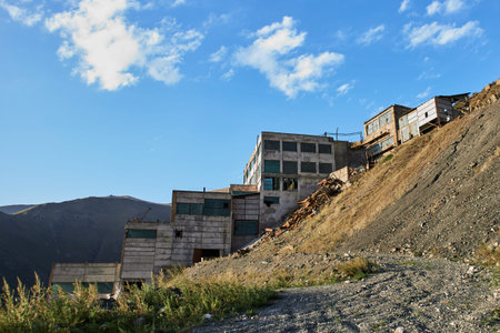 Lead enrichment, Concentrating plant, old factory building in Ak-Tyuz, Kyrgyzstan. Now abandoned, a...