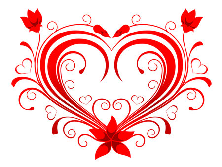 Red valentine heart in floral style for designのイラスト素材